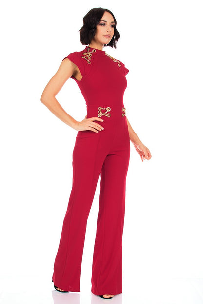 Eyelet With Chain Deatiled Fashion Jumpsuit