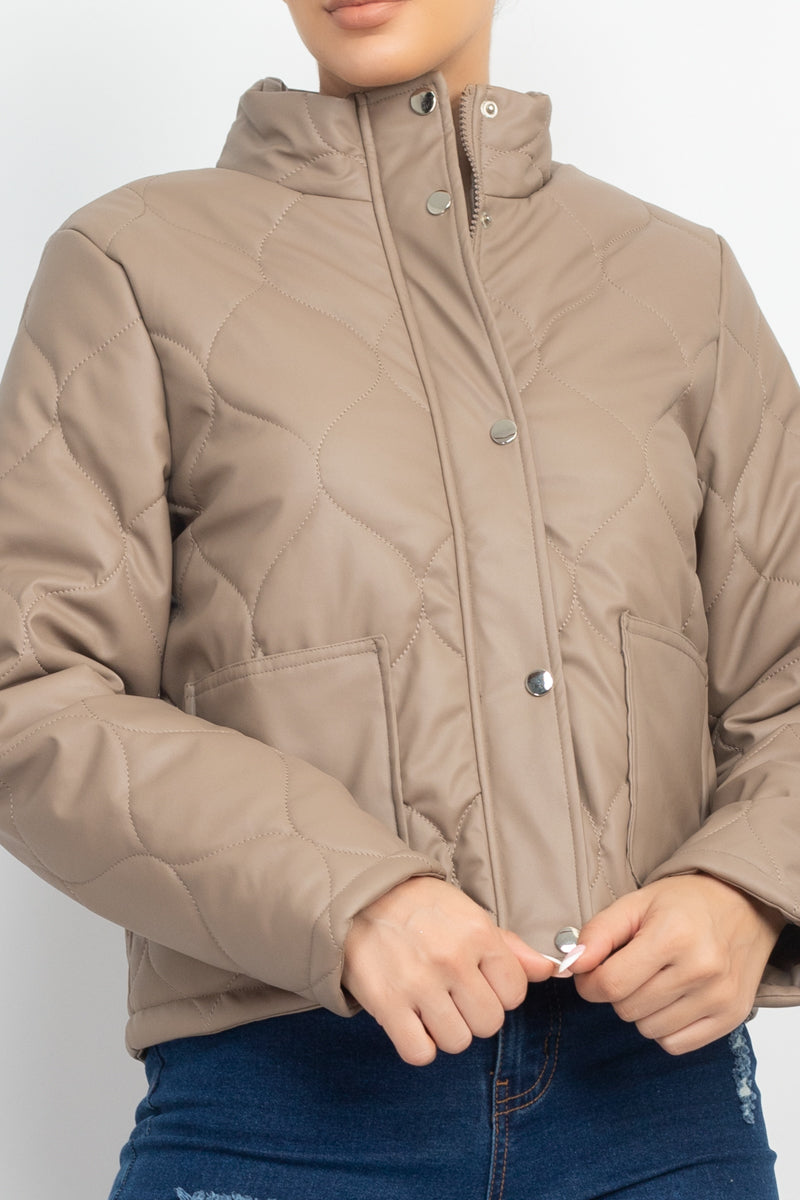 Mock Neck Quilted Jacket