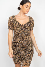 Load image into Gallery viewer, Ruched Leopard Print Bodycon Mini Dress
