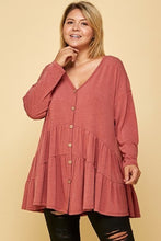 Load image into Gallery viewer, Plus Size Solid Long Sleeves Button Up Swing Tunic Top With Ruched Detail
