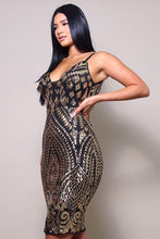 Load image into Gallery viewer, Spaghetti Strap Holiday Sequins Plunge Mini Dress
