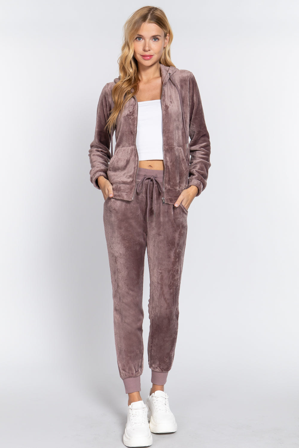 Faux Fur Jacket & Jogger Pants Set