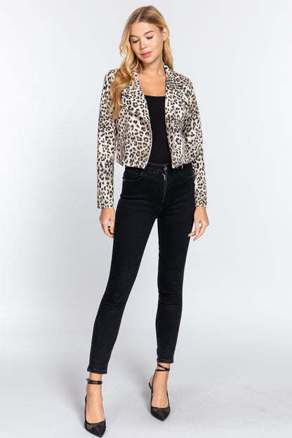 Leopard Print Faux Suede Biker Jacket