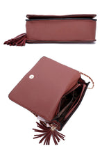 Load image into Gallery viewer, Fashion Double Metal Pattern Stitching Tassel Crossbody Bag
