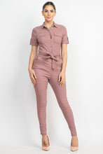 Load image into Gallery viewer, Collared Waist-tie Buttoned Jumpsuit

