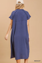 Load image into Gallery viewer, Split neck button down midi dress with no lining

