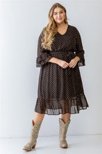 Load image into Gallery viewer, Plus Black Print Belted Flare Hem Midi Dress
