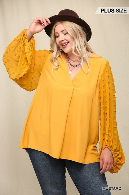 Woven And Textured Chiffon Top With Voluminous Sheer Sleeves