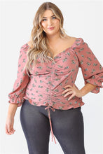 Load image into Gallery viewer, Plus Floral Print Textured Ruffle Long Sleeve Smocked Back Ruched Top
