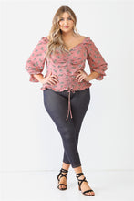 Load image into Gallery viewer, Plus Floral Print Textured Ruffle Long Sleeve Smocked Back Ruched Top
