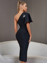 Load image into Gallery viewer, Sequin One-Shoulder Flutter Sleeve Bodycon Dress
