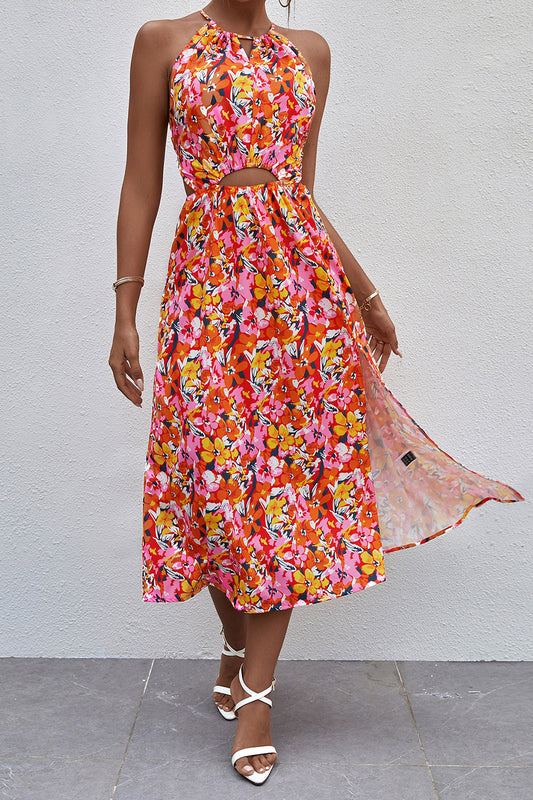 Floral Cutout Crisscross Split Dress