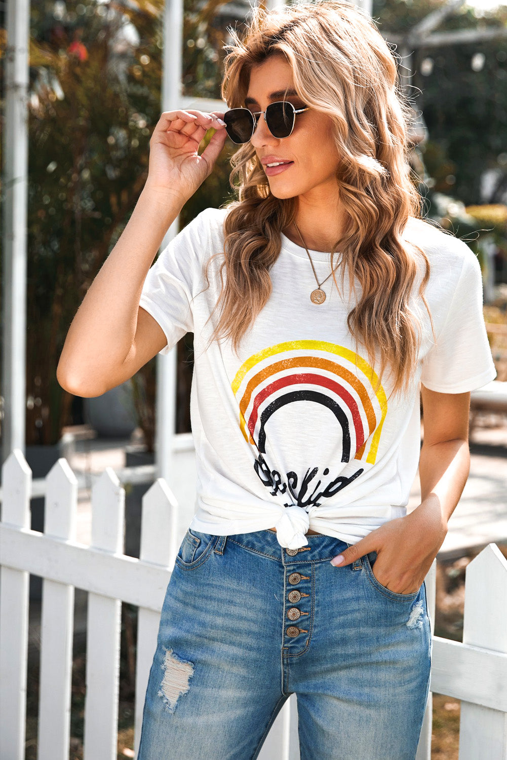 Rainbow Letter Print T-shirt