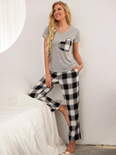 Load image into Gallery viewer, Plaid Heart Tee and Pants Lounge Set with Pockets
