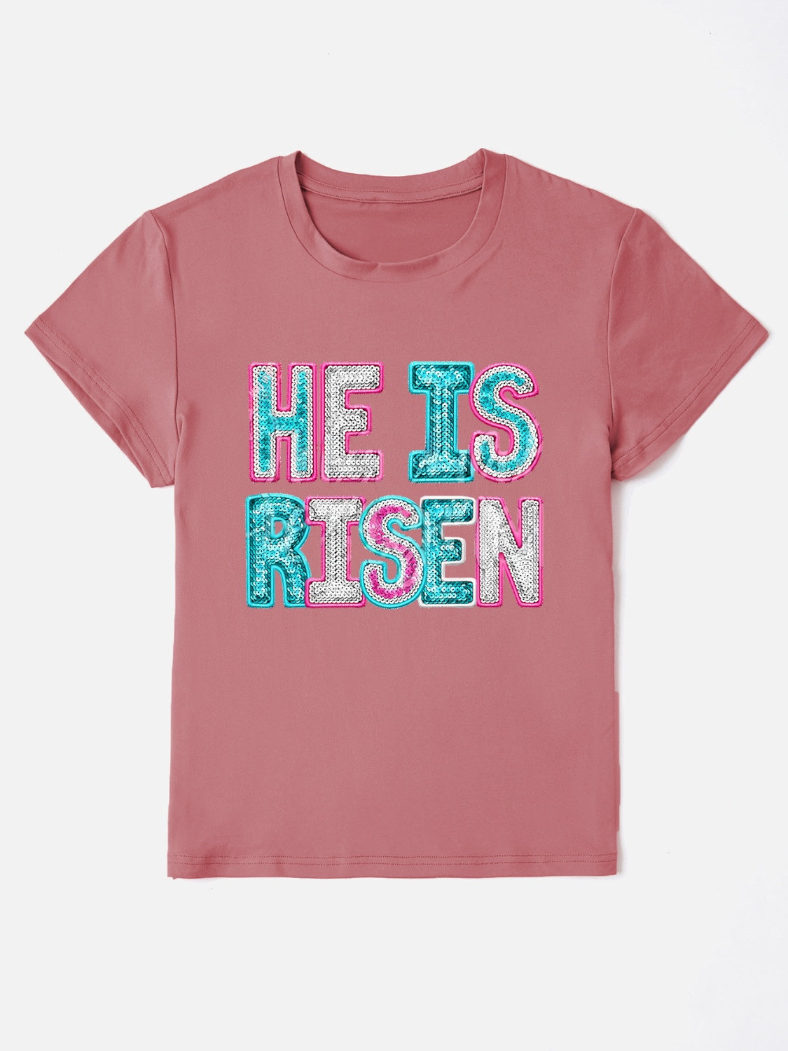 HE IS RISEN Sequin Round Neck T-Shirt