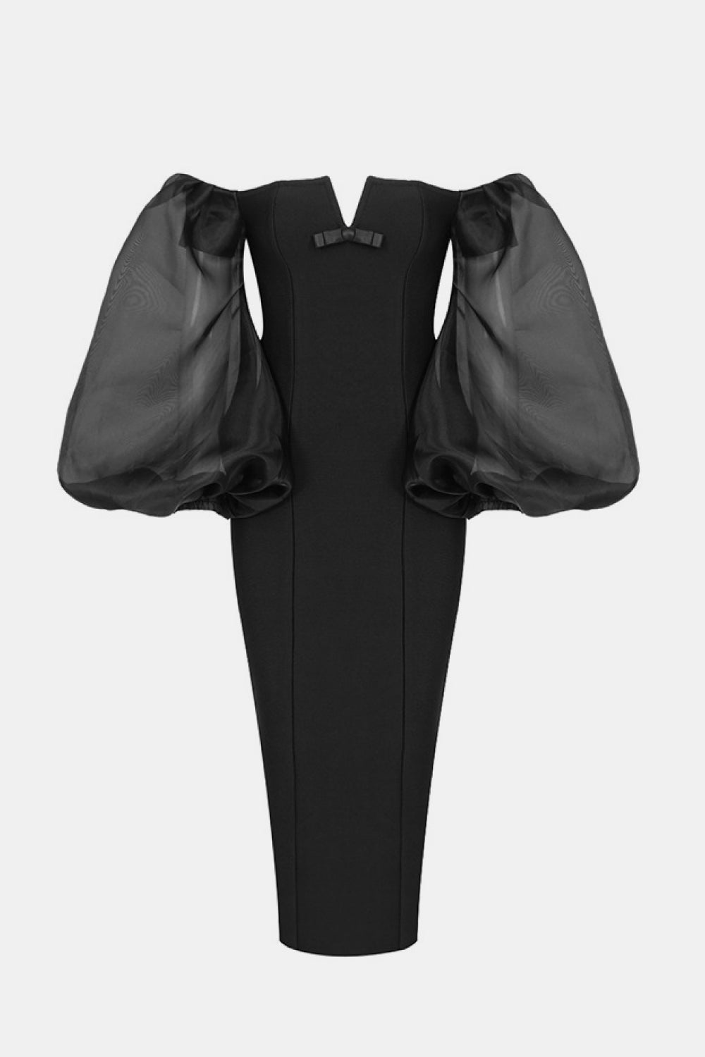 Off-Shoulder Oversized Balloon Sleeve Back Slit Dress