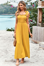 Load image into Gallery viewer, Frill Trim Tie Shoulder Wide Leg Jumpsuit with Pockets
