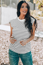 Load image into Gallery viewer, Striped Round Neck Capped Sleeve Top
