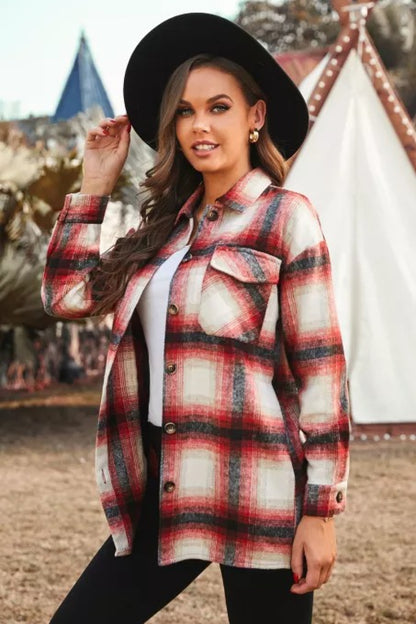 Plaid Pocket Button Shirt Jacket