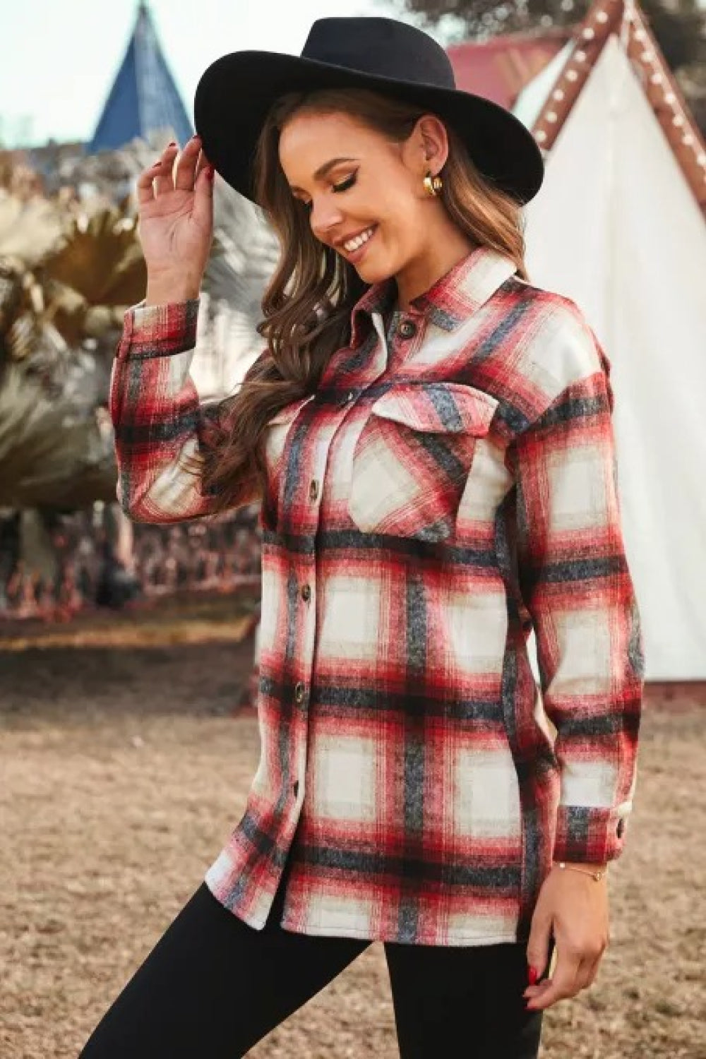 Plaid Pocket Button Shirt Jacket