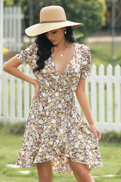 Full Size Range Floral Wrap Dress