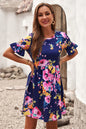 Ruffled Short Sleeve Floral Dress