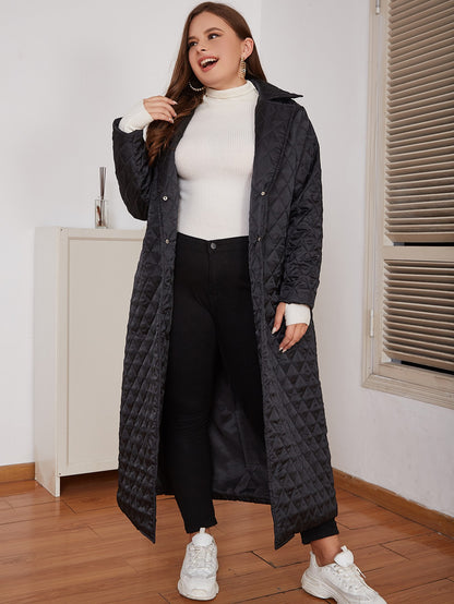 Plus Size Snap Front Lapel Collar Quilted Duster Coat