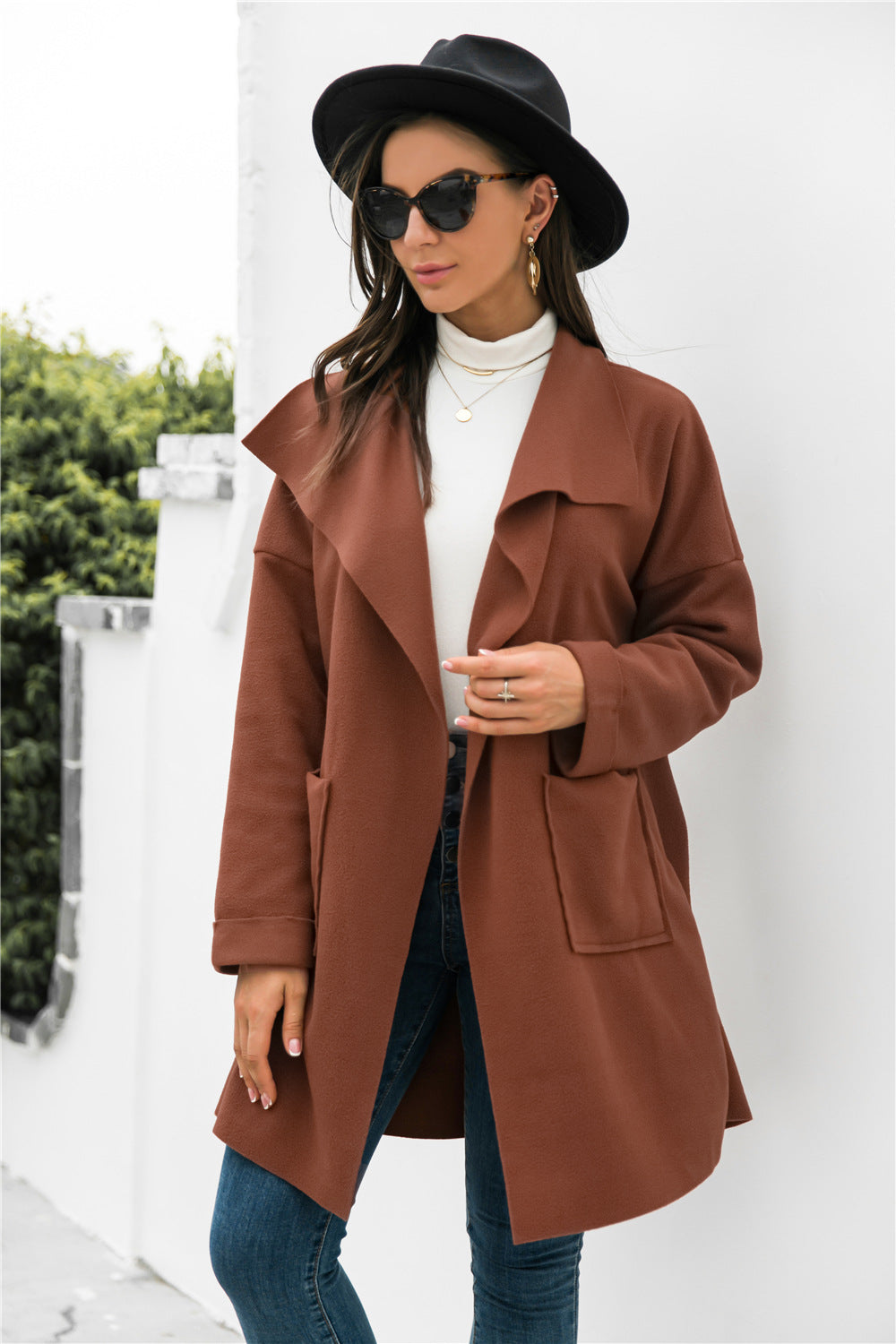 Waterfall Collar Open Front Coat