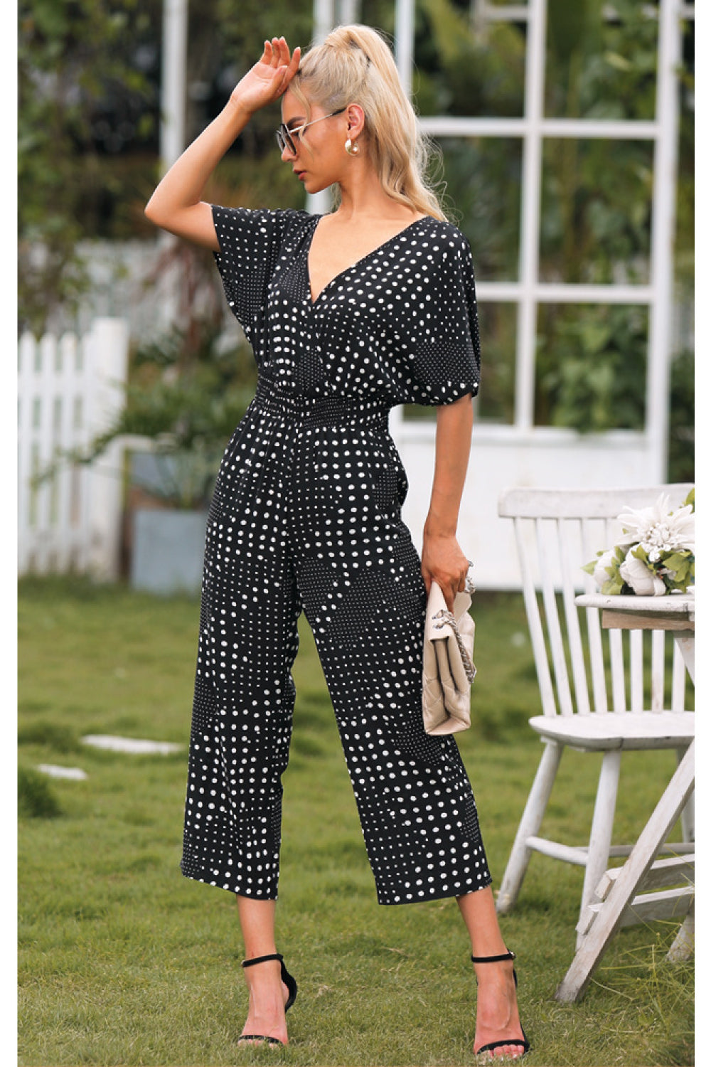 Polka Dot V-neck Jumpsuit