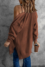 Load image into Gallery viewer, Openwork Rib-Knit Slit Cardigan
