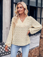 Load image into Gallery viewer, Swiss Dot Notched Neck Long Sleeve Blouse

