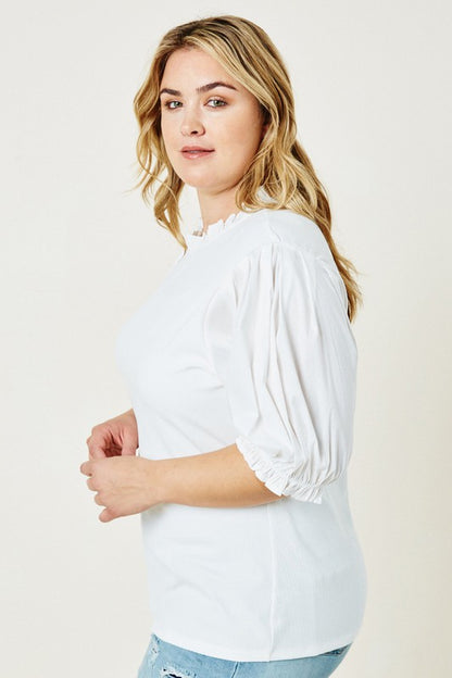 Plus Size Ribbed Puff Sleeve Top