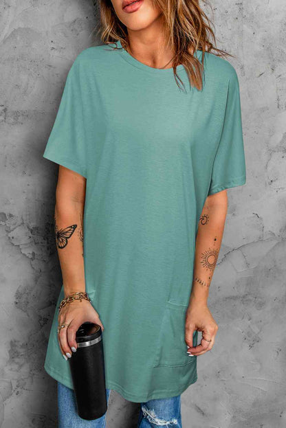 Round Neck Short Sleeve Tunic Tee