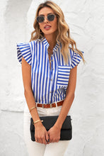 Load image into Gallery viewer, Striped Buttoned Ruffled Sleeve Blouse
