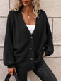 Button Down Horizontal-Ribbing Longline Cardigan