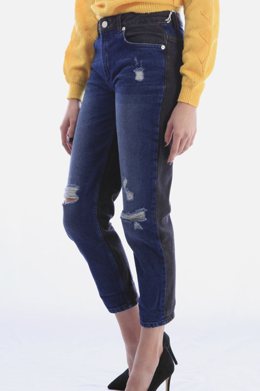 Two Tone Cuffed Denim Jean