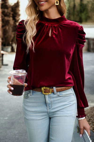 Mock Neck Puff Sleeve Blouse