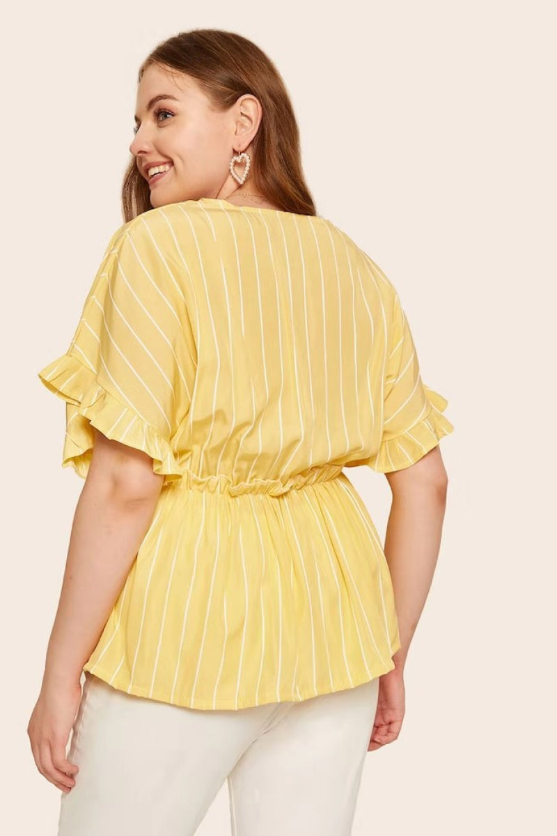 Plus Yellow V Neck Peplum Top