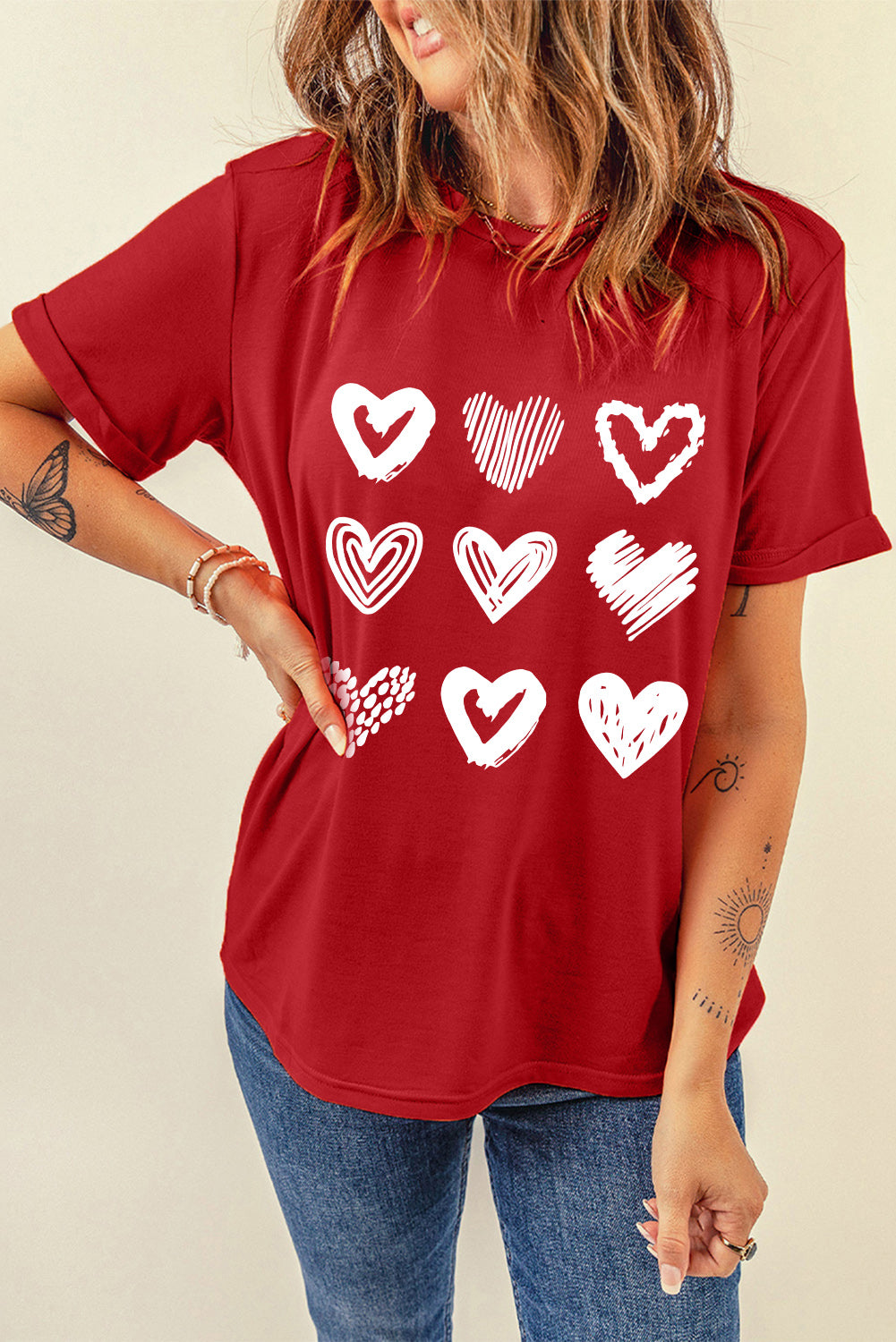 Heart Graphic Round Neck Tee