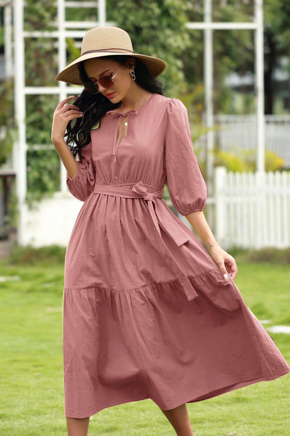 Full Size Range Tied Tiered Dress