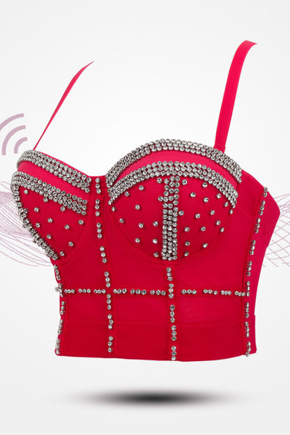 Rhinestone Trim Adjustable Strap Bustier with Boning