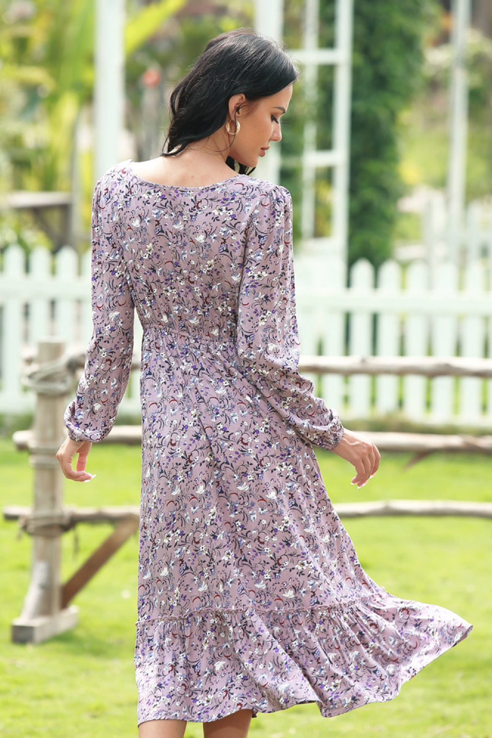 Full Size Range Ditsy Floral Long Sleeve Dress