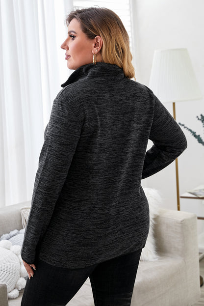 Gray Heathered Turn-down Zip Collar Plus Size Sweatshirt