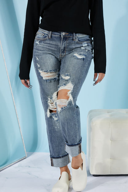 Judy Blue Lindsey Full Size Bleach Splash Boyfriend Jeans