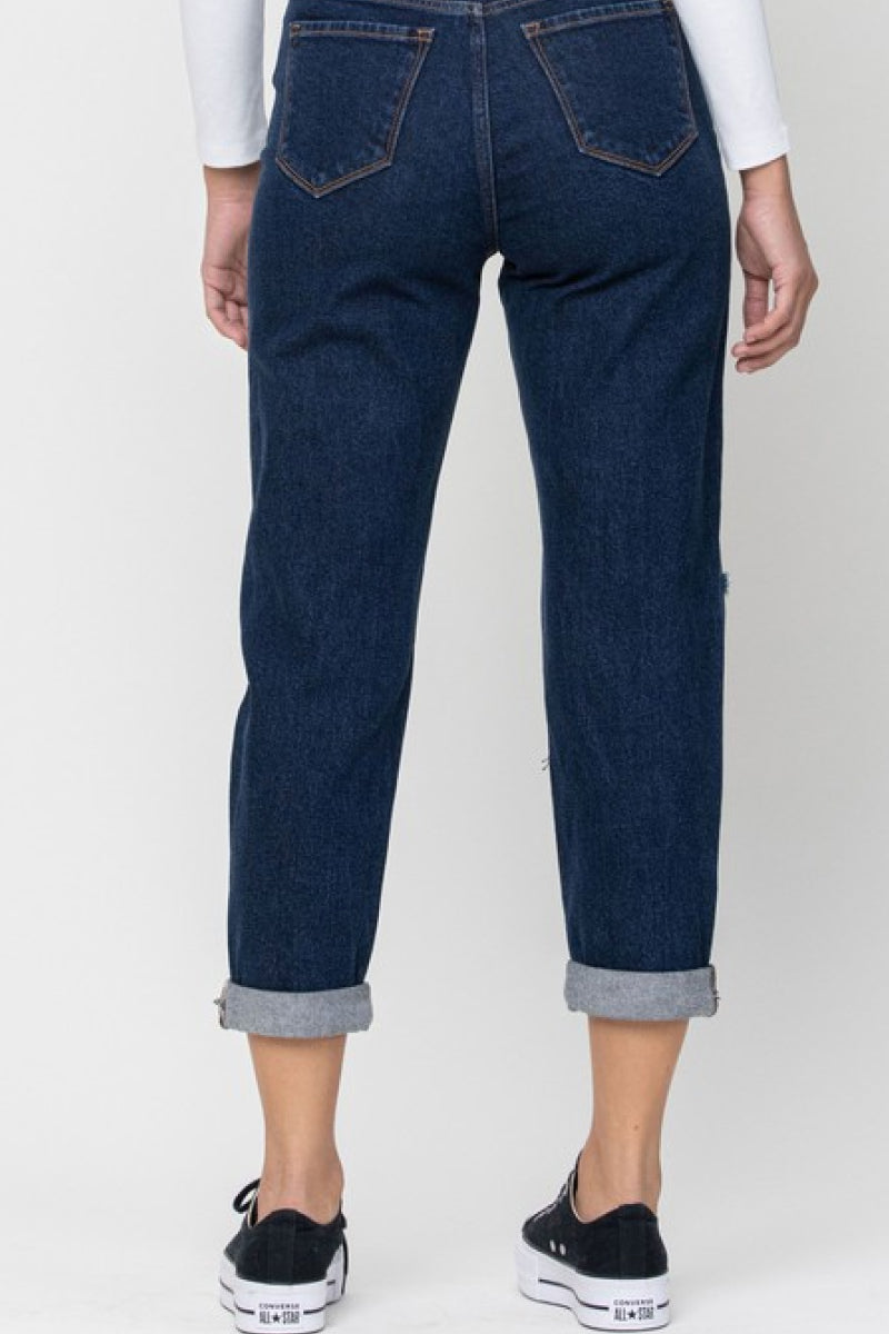 Dark Knee Cut Mom Jeans