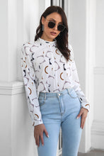 Load image into Gallery viewer, Printed Gathered Detail Mock Neck Blouse
