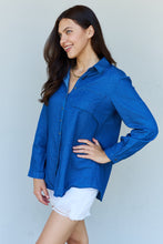 Load image into Gallery viewer, Doublju Blue Jean Baby Denim Button Down Shirt Top in Dark Blue
