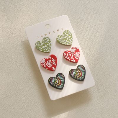 3 Piece Acrylic Heart Stud Earrings