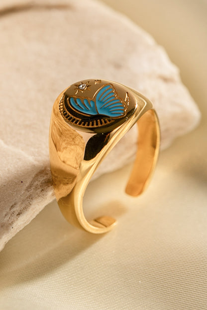 Butterfly Pattern Stainless Steel Open Ring