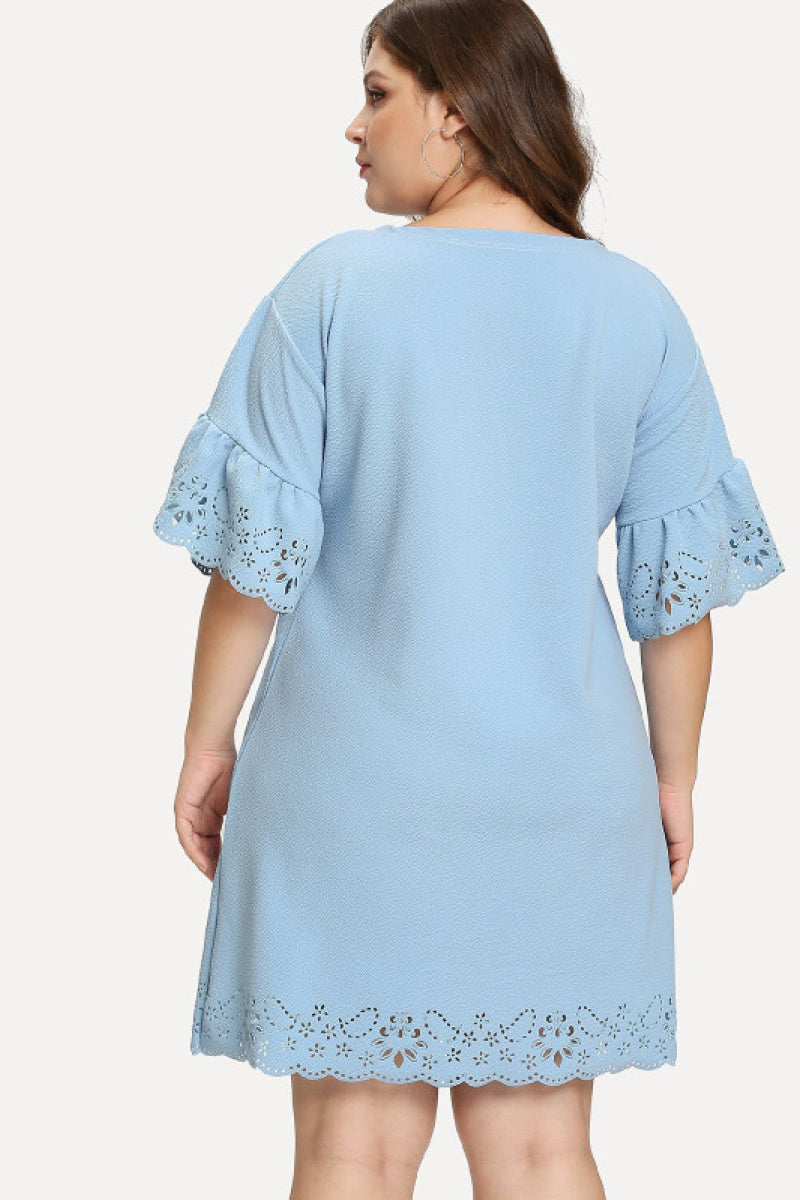 Eyelet Embroidery Hem Drop Shoulder Dress